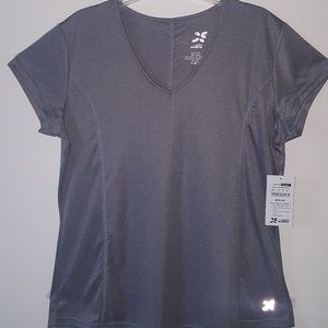 NWT CITY SPORTS grey char performance V T-shirt XL reflective logo for nighttime